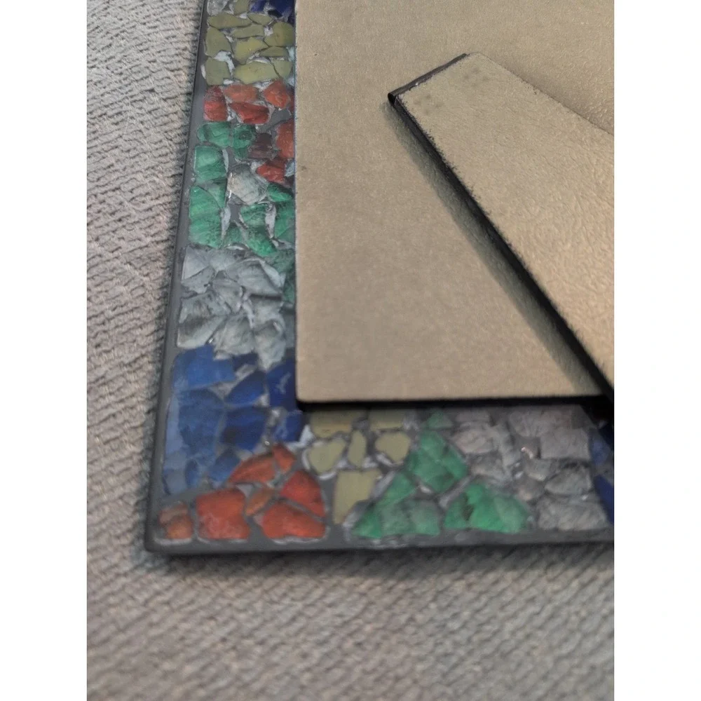 Handcrafted Mosaic Glass Picture Frame Multicolor Stained Glass Style Tabletop